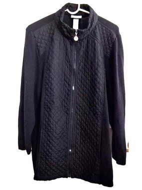 Catherines Women's 2X Long Sleeve Full Zip Black Cardigan
